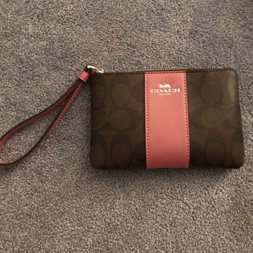Coach Signature Brown and Pink Wristlet - Picture 2 of 4